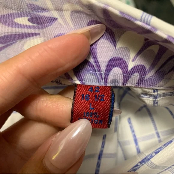 Robert Graham White & Blue Striped Button Up Long Sleeve Size Large (42 16 1/2) - Picture 3 of 12